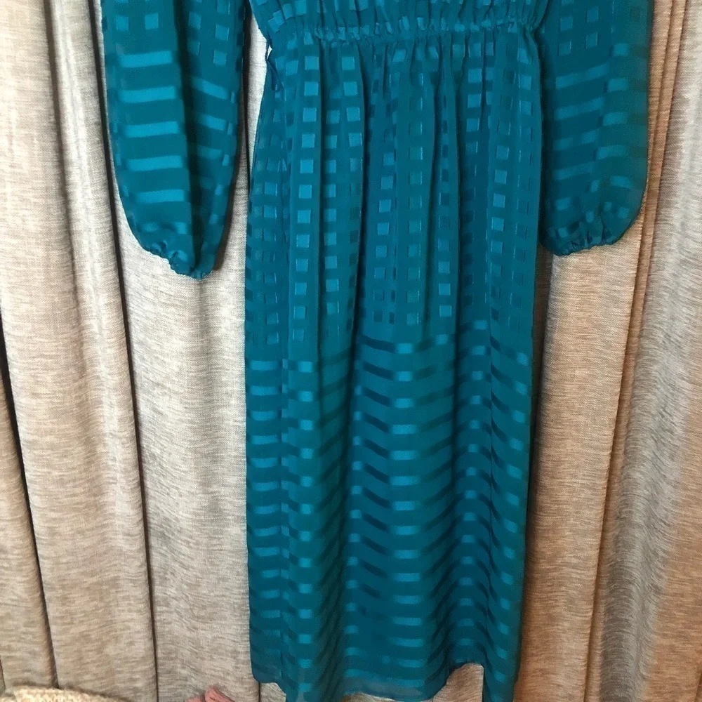 Vintage 80’s Donna Morgan for Non Stop Turquoise Geometric Print Dress Size 8